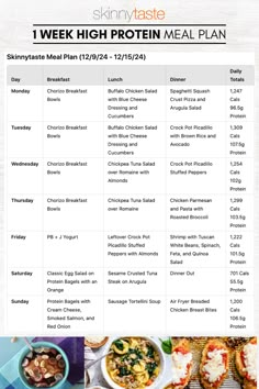 A free, 7-day high protein diet meal plan including breakfast, lunch and dinner ideas and a shopping list. All recipes include macros and Weight Watchers points. #highproteinmealplan #mealplan #highprotein Protein Diet Meal Plan, Breakfast Lunch And Dinner Ideas, Lunch And Dinner Ideas, High Protein Meal Plan, High Protein Dishes, Protein Meal Plan, Weight Watchers Meal Plans, Healthy High Protein Meals, 7 Day Meal Plan