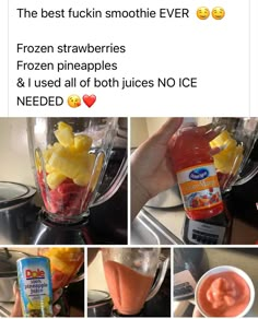 the blender has frozen pineapples and juice in it