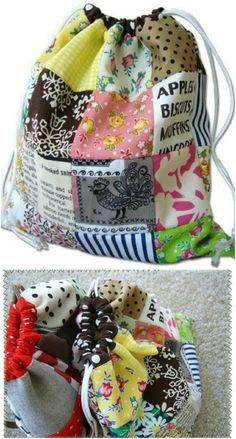 two bags filled with different types of fabric