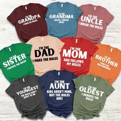 Family Rules Shirts, Family Reunion Gift Shirts, Christmas Gift For Family Pajamas, Funny Family Matching Birthday Tees, Siblings Shirt 🌟 Welcome to Tiger Print Designs! 🌟 About Us: We are a proud American company dedicated to bringing you unique and stylish designs for all occasions, whether it's an ordinary day or a special event. Our mission is to help you express your individuality and make every day a little brighter with our custom products. Production and Packaging:  📦 Our production and packaging time is between 1-3 business days. We take pride in creating high-quality products and ensuring that each item is carefully packaged before it reaches you. Shipping Information:  🚚 Standard Shipping: Takes approximately 3-6 business days.  🚀 Express Shipping: Takes 1-3 business days. Fun Tops With Funny Text For Gifts, Father's Day Graphic Print Tops For Family Gatherings, Funny Letter Print T-shirt For Family Events, Cotton Tops For Family Gatherings On Father's Day, Cotton Top For Family Gatherings On Father's Day, Funny Text Tops For Family Occasions, Red Tops As Father's Day Gift, Funny Graphic Print Tops For Family Reunion, Fun Letter Print Tops For Family Occasions