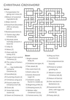 the christmas crossword is shown in this printable puzzle game for adults and children