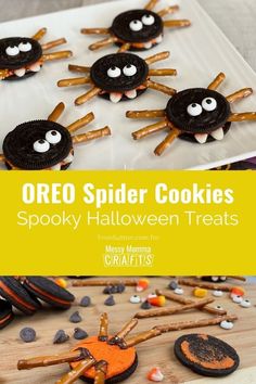 oreo spider cookies spooky halloween treats for kids to make and eat on the table