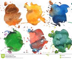 four different colors of watercolor paint on white paper stock photo - image 34987