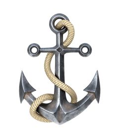 an old metal anchor with rope on a white backgroung background, 3d rendering