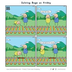 a comic strip with two people standing on train tracks