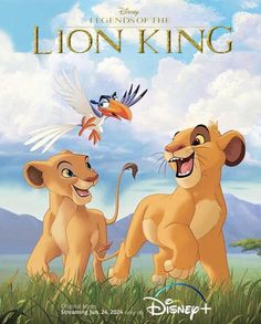 the lion king movie storybook with an image of two young lions and one bird