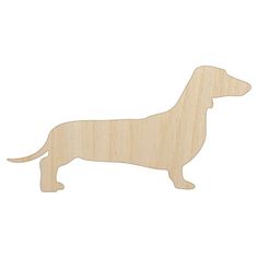 a wooden dachshund cutout on a white background