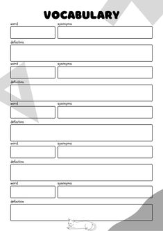 a worksheet with the words vocabulary written in black and white