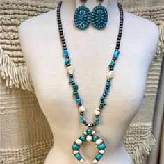 New Jewelry Set. Statement Piece Turquoise Boho Style Necklace And Earring Set. Perfect Look To Complete That Outfit Western Style Blue Jewelry For Rodeo, Turquoise Necklace For Western-themed Events, Western Blue Concho Necklace, Silver Turquoise Necklace For Western-themed Events, Southwestern Turquoise Necklace For Western-themed Events, Stagecoach Outfit, Western Festival, Rodeo Jewelry, Earrings Western