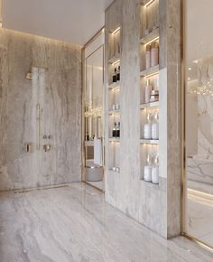 an elegant bathroom with marble walls and flooring