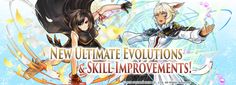 two anime characters with the words new ultimate evolutions and skill improvements