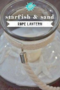 a glass jar with rope and sand inside