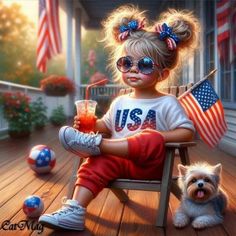 Fourth Of July Pics, 4th Of July Images, American Illustration, Big Eyes Art, Gems Art, Girly Art Illustrations, Holiday Pictures, Girly Art, Cute Illustration