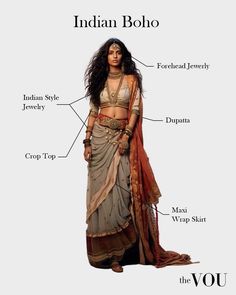 20s Indian Fashion, Indian Fashion Evolution, Indian Bohemian Fashion, Traditional Fashion Style, India Outfits Fashion, Boho Indian Bride, Ancient Indian Women Clothing, Traditional Hindu Clothing, Desi Boho Outfits