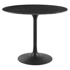 an oval table with black marble top on a white background, viewed from the side