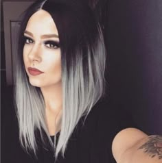 Hot Gothic Style Dark Roots Ombre Gray Wig Short Bob Wig Synthetic For Women 6162107679931  eBay#Roots#Ombre#Gray Short Ombre Hair, Balayage Blonde, Grey Ombre, Winter Hair Color, Strawberry Blonde