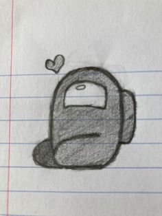 a drawing of a backpack with a heart on it's forehead and eyes drawn in pencil