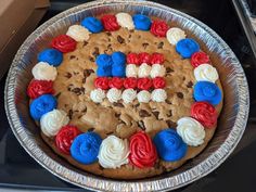 a cookie cake with red, white and blue frosting