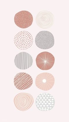 six circles in different colors on a pink background