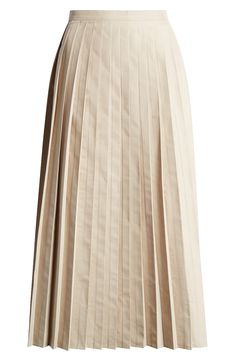 Look sharp wherever the day takes you in this classic pleated skirt made from crisp cotton-blend poplin in a neutral hue. 53% cotton, 47% polyester Machine wash, line dry Imported Flowy Beige Pleated Midi Skirt, Casual Beige A-line Pleated Skirt, Beige A-line Pleated Lined Skirt, Elegant Beige Midi-length Pleated Skirt, Beige A-line Pleated Maxi Skirt, Fall 2024 Fashion, What To Wear Fall, 2024 Fashion Trends, Fall Trends Outfits