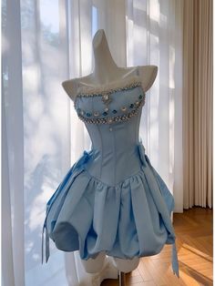 Gemstone Dress, Light Blue Mini Dress, Winter Wedding Venues, Style Bleu, Dreamy Aesthetic, Dresses Fancy, Outfit Design, Bubble Skirt