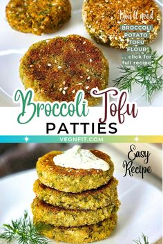 2 pictures of broccoli Tofu Patties served on a white plate with vegan garlic mayo. Simple Tofu Recipes, Broccoli And Tofu, Tofu Patties, Tofu Cutlets, Pepper Chutney, Broccoli Patties, Crispy Broccoli, Best Tofu Recipes, Broccoli Tofu