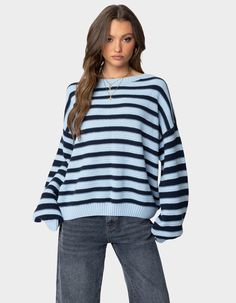 Stay Relaxed To The Max In This Essential Cozy Oversized Sweater. Throw It Over Any Outfit For The Perfect Chilled Vibe. Sweater. Oversized Fit. Striped Pattern. Chunky Knit Fabric. 100% Cotton. Model Wears Size Xs/s. Model Height Is 5'8. Item Care: Machine Wash At Maximum Of 30ºc, Do Not Bleach, Tumble Dry Low, Iron At A Maximum Of 110ºc, Do Not Dry Clean. | Edikted Aerin Oversized Sweater Cozy Oversized Sweaters, Wwe T Shirts, Sweater Oversized, Sweater Oversize, Weekend Plans, Oversized Sweater, Fashion Help, Graphic Tee Shirts, Cotton Sweater