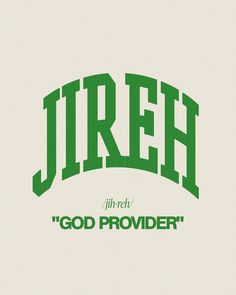 a green and white logo with the word jireh