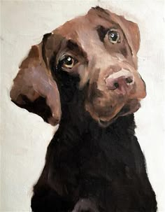 a painting of a brown dog on a white background, looking up at the camera