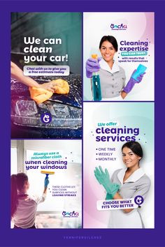 four different ads for cleaning services