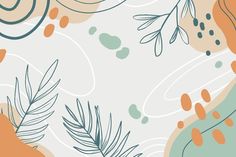 an abstract floral background with leaves and swirls in orange, blue, green and white