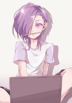 Lucifer // The Devil is A Part Timer Pencil, Laptop, Computer, Purple, Hair, Anime