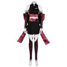 The Dakimaki cosplay costume from Demon Slayer includes a gorgeous pink and purple traditional-style costume with an exquisite belt decoration and knee-length purple and black socks. 
 Anime 
 Demon Slayer 
 Product Size 
 
 
 
 Size 
 Chest 
 Waist 
 Hip 
 Height 
 
 
 XS 
 29.5"-31.8" 
 22"-24" 
 32.2"-34.6" 
 59-61" 
 
 
 S 
 31.8"-34.6" 
 24"-25.9" 
 34.6"-36.6" 
 61-62.9" 
 
 
 M 
 34.6"-37.4" 
 25.9"-29.5" 
 36.6"-38.9" 
 62.9-64.9" 
 
 
 L 
 37.4"-40.5" 
 29.5"-31.8" 
 38.9"-40.9" 
 64.9- Harajuku Style Costume Sets For Cosplay Events, Fitted Pink Costume With Anime Print, Harajuku Style Costume Sets, Fitted Multicolor Costumes For Cosplay Events, Pink Fitted Cosplay Costume, Fitted Harajuku Sets For Costume Party, Rave Costume Accessories For Cosplay And Halloween, Multicolor Fitted Costume For Cosplay, Fitted Harajuku Style Sets For Costume Party