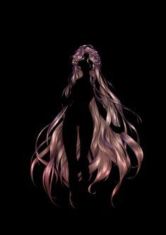 a woman with long hair standing in the dark