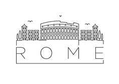 the word rome written in black and white with buildings around it on a white background