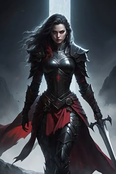 Super Hero Armor, Dark Fantasy Queen, Woman Armor, Female Dark Knight, Vampire Warrior, Female Vampire Character Design, Red Armor Art, Dark Queen Concept Art, Evil Witch Fantasy Art