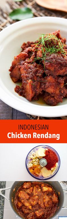 chicken rendang with sauce and seasoning on the side