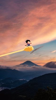 a person flying through the air on top of a surfboard under a colorful sky