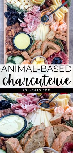 an animal - based charcuterie platter with cheese, meats and fruit