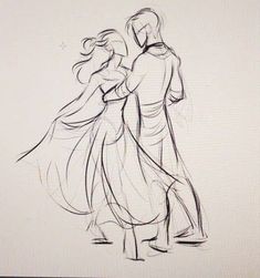 a drawing of a man and woman dancing in the wind with their arms around each other