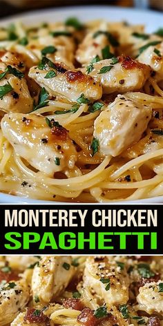 Try this Monterey Chicken Spaghetti 🍝🍗 – a cheesy, comforting twist on classic spaghetti. Loaded with chicken, bacon, and Monterey Jack cheese, it’s a crowd-pleaser that’s perfect for family dinners! 🧀🥓 #ChickenSpaghetti #CheesyPasta #ComfortFood Monterey Chicken Spaghetti, Cheesey Chicken, Monterey Chicken, Chicken Spaghetti Casserole, Spaghetti Casserole, French Fried Onions, Cheesy Pasta, Chicken Main Dishes