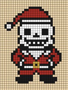 A pixel art template of Sans from Under-tale the video game, dressed in a Father Christmas costume. Undertale Cross Stitch, Undertale Tattoo, Tattoo Gato, Pixel Life, Art Noel