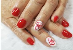 Kansas City Chiefs Nail Designs, Super Bowl Nails Chiefs, Kansas City Nails, Chief Nails Kansas City, Chiefs Football Nails, Kansas City Chiefs Nails Designs, Nail Designs Mickey Mouse, Chief Nails, Chiefs Nail Designs