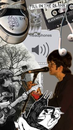 a collage of photos with headphones and an image of a person singing into a microphone