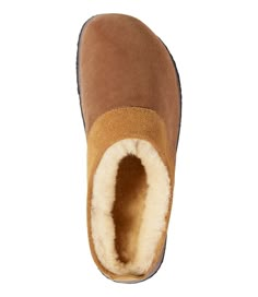 Comfortable Closed Toe Clogs With Suede Lining, Shearling Slip-on Clogs With Removable Insole, Winter Suede Clogs With Rubber Sole, Comfortable Winter Mules With Suede Lining, Winter Slip-on Clogs With Leather Footbed, Winter Shearling Slip-on Mules, Winter Leather Footbed Slip-on Clogs, Comfortable Winter Slippers With Leather Footbed, Comfortable Mules With Leather Footbed For Winter