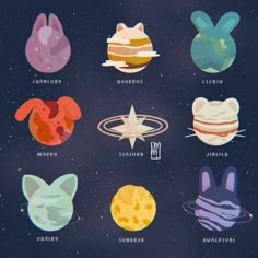 an image of the solar system with different animals and planets in it's outer space