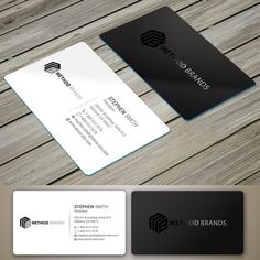 business card mockup with rounded corners and black accents on the front, white back and dark blue sides