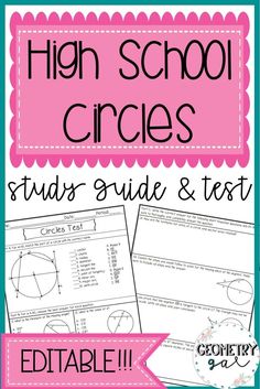 high school circles study guide and test for students to practice their math skills with the help of