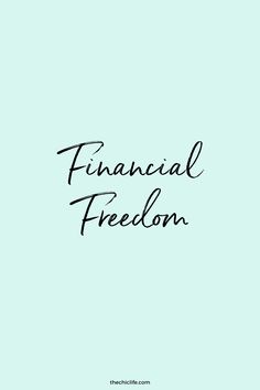 the words financial freedom written in black ink on a blue background with a white border