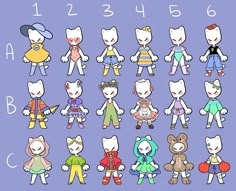 a bunch of cartoon cats are standing in front of the numbers on a purple background